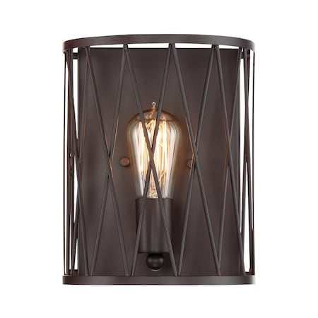 Designers Fountain Arris 8in 1-Light Vintage Bronze Industrial Indoor Wall Sconce with Metal Cage 91101-VB